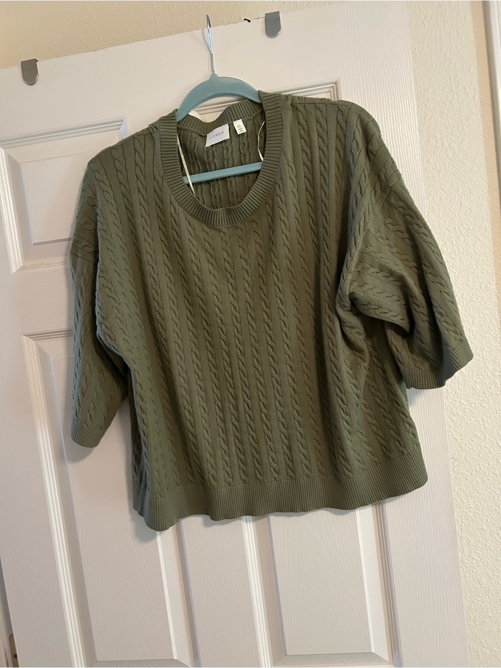Cyrus Olive Green Cable Knit Crewneck Sweater